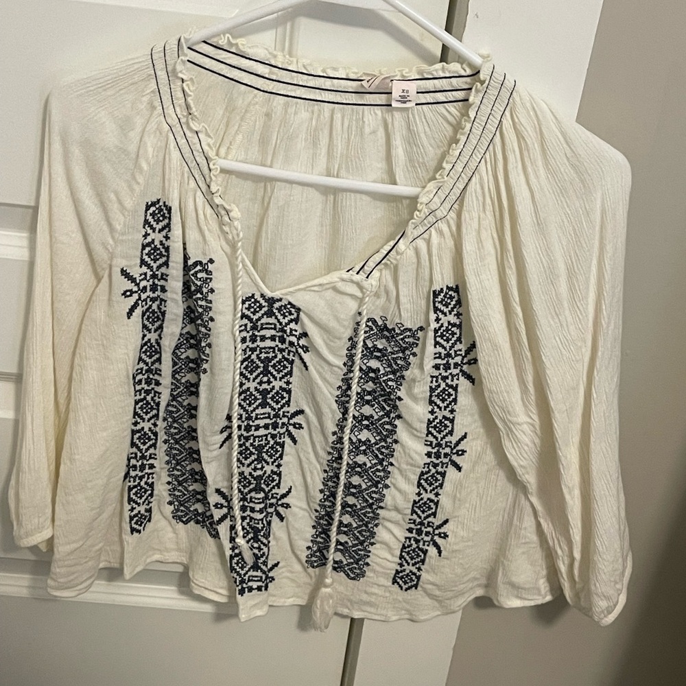 Blue and White Blouse